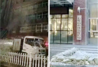 雾炮车“用力过猛” 宁夏一环保局大楼成冰雕