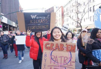 纽约举行女性大游行 华人走上街头积极发声