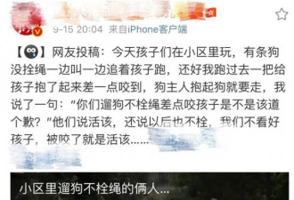 遛狗不拴绳差点咬到孩子 男主人伸舌头竖中指