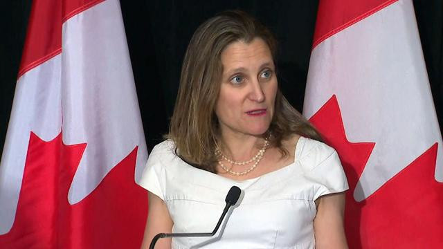 加拿大外交部长演讲时�抗议，被称是“战争发动者”