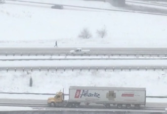 视频：401高速公路上卡车倒车 还有行人走路