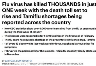 美国流感堪比SARS重来！一周死4000人 一天致死