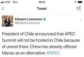 智利突然不开APEC 中国:与美磋商按原计划进行