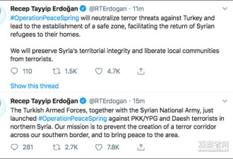 土耳其总统：在叙利亚北部军事行动开始