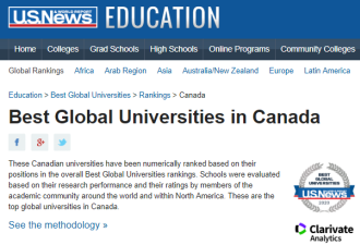 USNews2020世界大学排名：多大全球排第18
