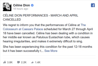 加拿大天后塞琳-迪翁不唱了？演唱会接连取消