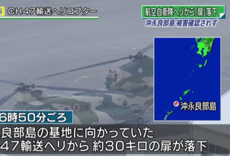 惊险！日本自卫队直升机30公斤机门从天而降