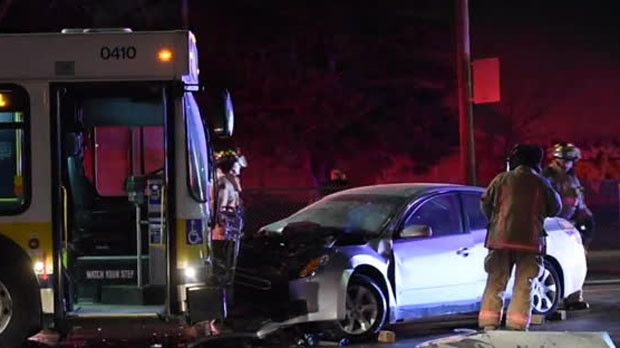 One man is dead following a collision between a car and transit bus in Hamilton.