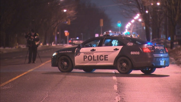 Police investigate after a woman was struck by a vehicle that fled the scene at Midland and Steeles avenues Monday November 18, 2019. (CP24)