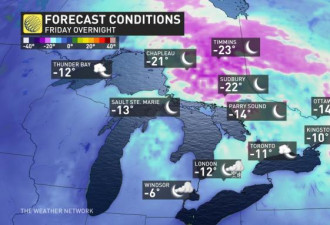极地冷锋南下降雪+冻雨 多伦多再发酷寒警报！