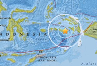 印尼附近海域发生5.5级地震 震源深度10公里