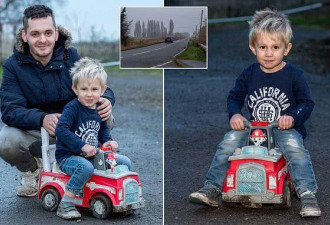 爸爸癫痫发作，3岁男孩驾玩具消防车高速求救