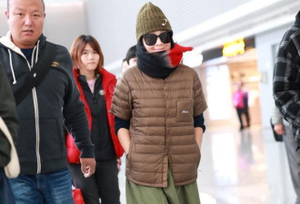 刘若英穿绒大衣现身机场 打扮的大气时髦