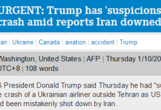 美媒称乌客机系伊朗击落 特朗普: 我怀疑