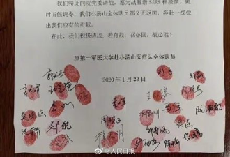 南方医院按满手印请战书刷屏 上海医师出征武汉