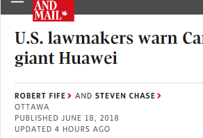 美议员警告：华为严重威胁加拿大更将拖累盟国