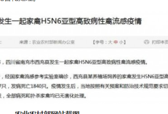 四川发生家禽H5N6亚型高致病性禽流感疫情