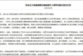 瑞典出现歧视华人事件，中国大使交涉