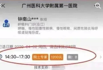 钟南山挂号费1200元引热议 中国网友：值