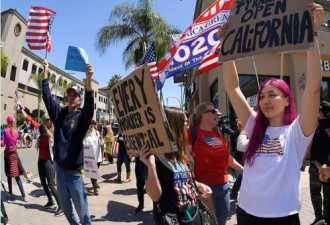 反&quot;居家令&quot;游行蔓延至加州 200多人外出抗议