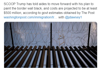 特朗普想花5亿把边境墙漆成黑色 理由让人笑了