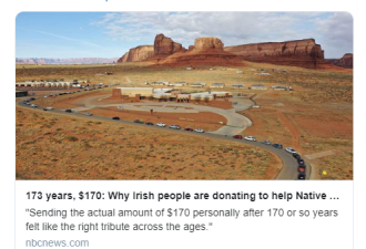爱尔兰人助美国印第安部落度过疫情