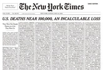 纽约时报用整个头版列千名死者生前信息