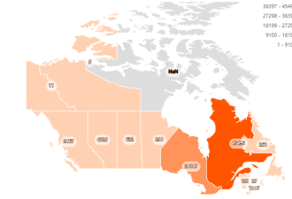 加拿大今日各省区确诊病例一览