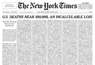 震撼！纽约时报头版刊登“千人讣告”