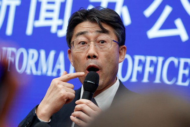 图为2020年1月26日，高福在记者会上说，病毒来自于华南海鲜市场销售的野生动物。（路透社）