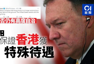 蓬佩奥：香港不再有高度自治 不保证特殊待遇