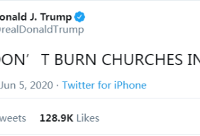 特朗普:在美你不能烧教堂 网友类比造句反怼