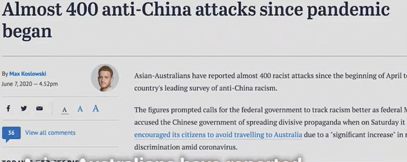 环球时报：中国留学生在澳屡遭种歧