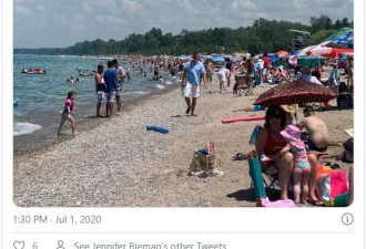 安省7000名游客扎堆挤在沙滩上欢度假期！