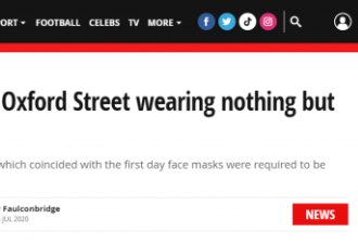 伦敦男子裸体上街,仅用“口罩”遮敏感部位