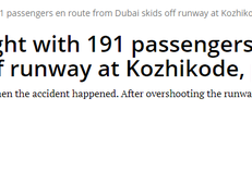 印度客机滑出跑道断成两截 已16死120伤