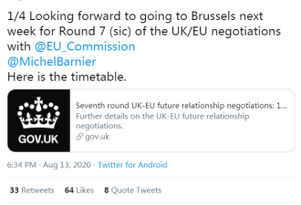 英代表：英欧预计9月可达成“脱欧”协议