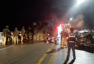 美军装甲车与韩国私家车相撞 4名平民死亡