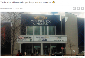 渥太华一间Cineplex影院员工确诊关门
