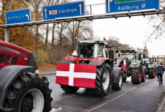 丹麦农民驾驶拖拉机车队游行 抗议政府