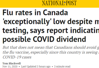 疫情红利！加拿大今年的流感病例异常稀少