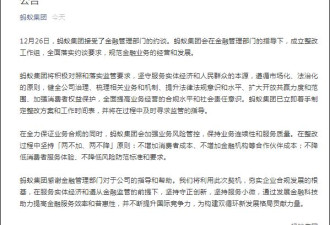 蚂蚁集团成立整改工作组 全面落实约谈要求