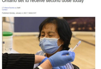 安省第一位打疫苗的人今天打第二针