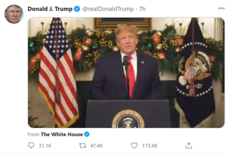 特朗普在推特上发视频祝贺新年到来