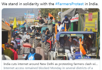 蕾哈娜发推支持印度农民抗议 惹恼印度外交部！