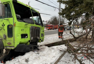 垃圾车撞树撞电杆要封路
