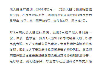 北京圆明园黑天鹅感染H5N8禽流感死亡