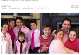 加拿大粉红日：杜鲁多秀全家福网络爆红