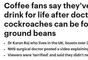 医生惊爆喝咖啡就是在吃蟑螂！网友崩溃
