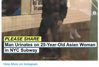 纽约亚裔女搭地铁突遭白人男凑近&quot;掏枪&quot;喷尿